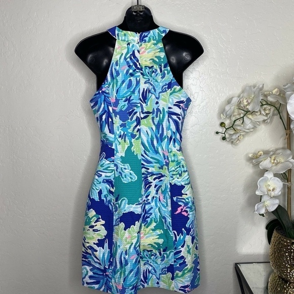 Lilly Pulitzer Pearl Shift Dress Brilliant Blue Wade and Sea Sz. 0 - Picture 2 of 5